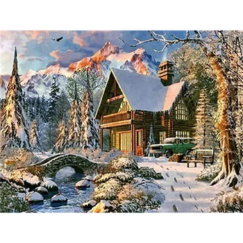 

WSFS Hot Diamond Embroidery Cross Stitch Snow Scenery Drilling Diamond Painting Christm As Tree Picture Christmas Gifts Home Dec