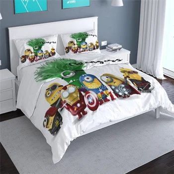 

The Avengers Minions 3d Printed Bedding Set Duvet Cover Pillowcase Comforter Cover Set Bedclothes Bed Linen King Size (NO Sheet)