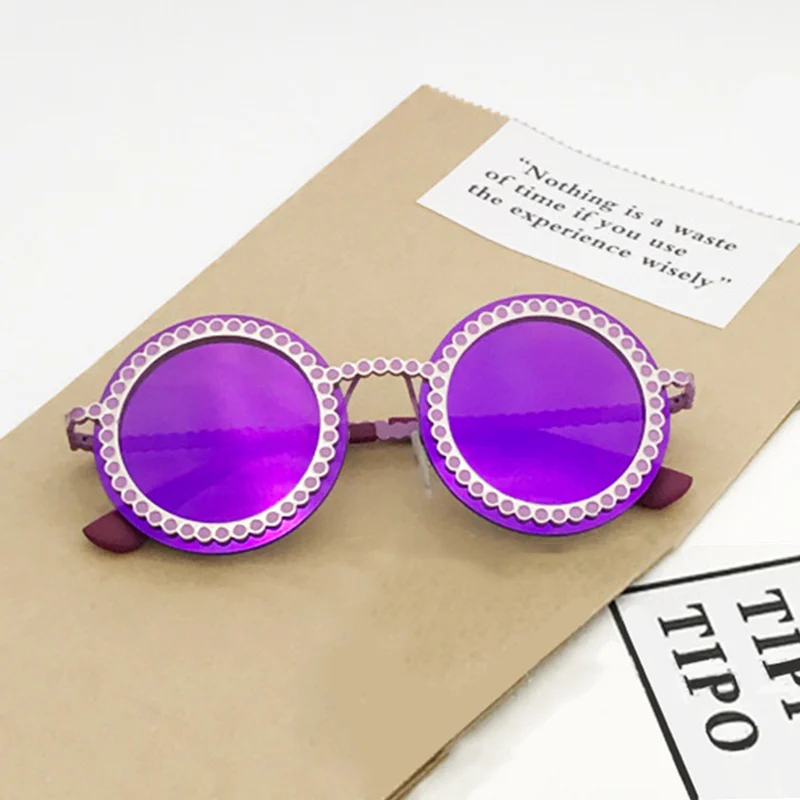 purple Роскошные брендовые Детские Винтажные Солнцезащитные очки для девочек, г., с кружевными линзами, зеркальные детские солнцезащитные очки в стиле ретро, модные солнцезащитные очки для мальчиков, детская одежда - Цвет линз: purple
