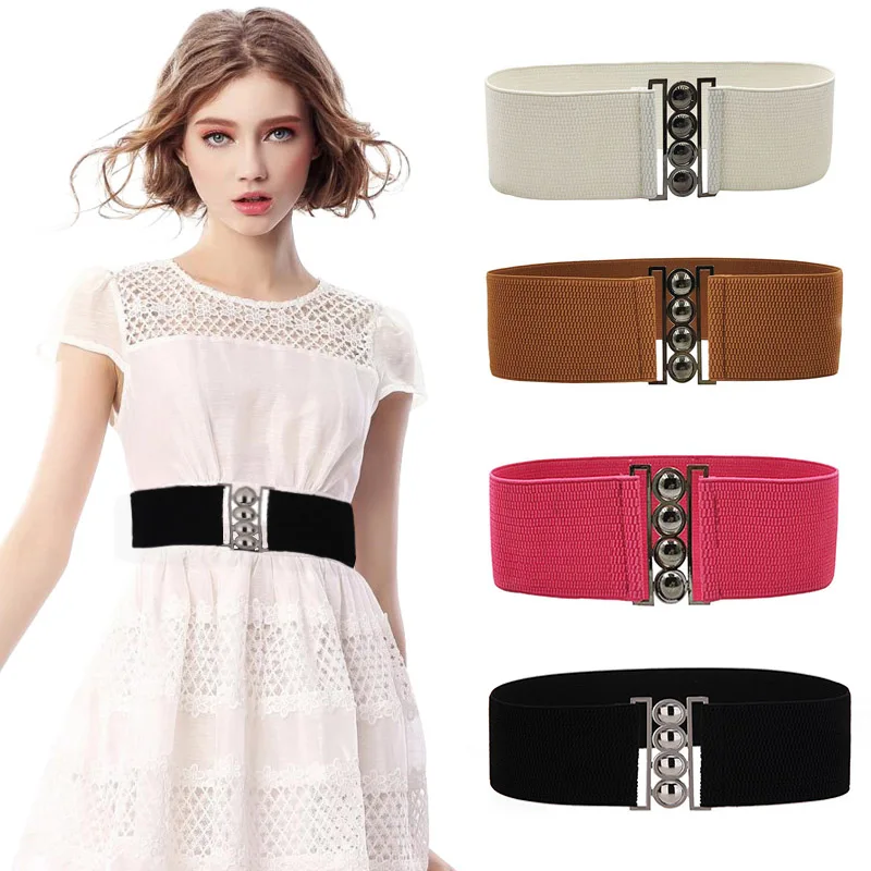 

Vintage Women Winter elastische taille Belt Wide Elastic Belt For Women Metal Buckle Coat Dress Waistband