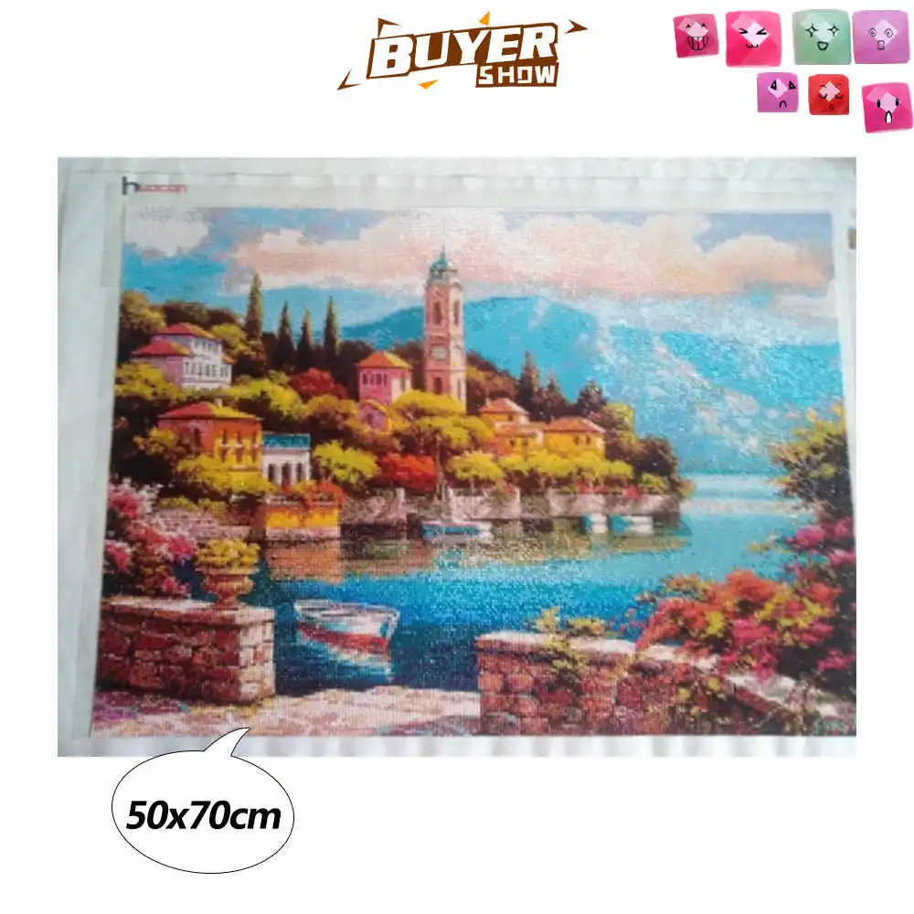 Huacan Diamond Painting Scenic 5D Diamonds Mosaic Seaside Town Picture Rhinestones Full Square Drill Home Decoration diamond painting diamond art painting kit diamond painting set