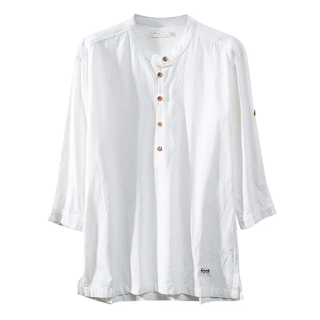 JAYCOSIN, хлопковая, льняная рубашка, мужская, стоячий вырез, повседневные мужские рубашки, три четверти, мужские, повседневные рубашки, хлопок