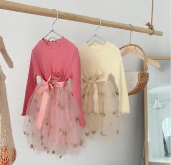 

2020 New Children Baby Spring Love Pattern Dresses , Girls Princess Sweet Clothes 6 pcs/lot, Wholesale