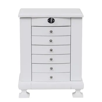 

Eco-Friendly Rectangle Handcrafted Wooden Jewelry Box Organizer Wood 7 Layers Case with 6 Drawers-White Jewelry Cabine