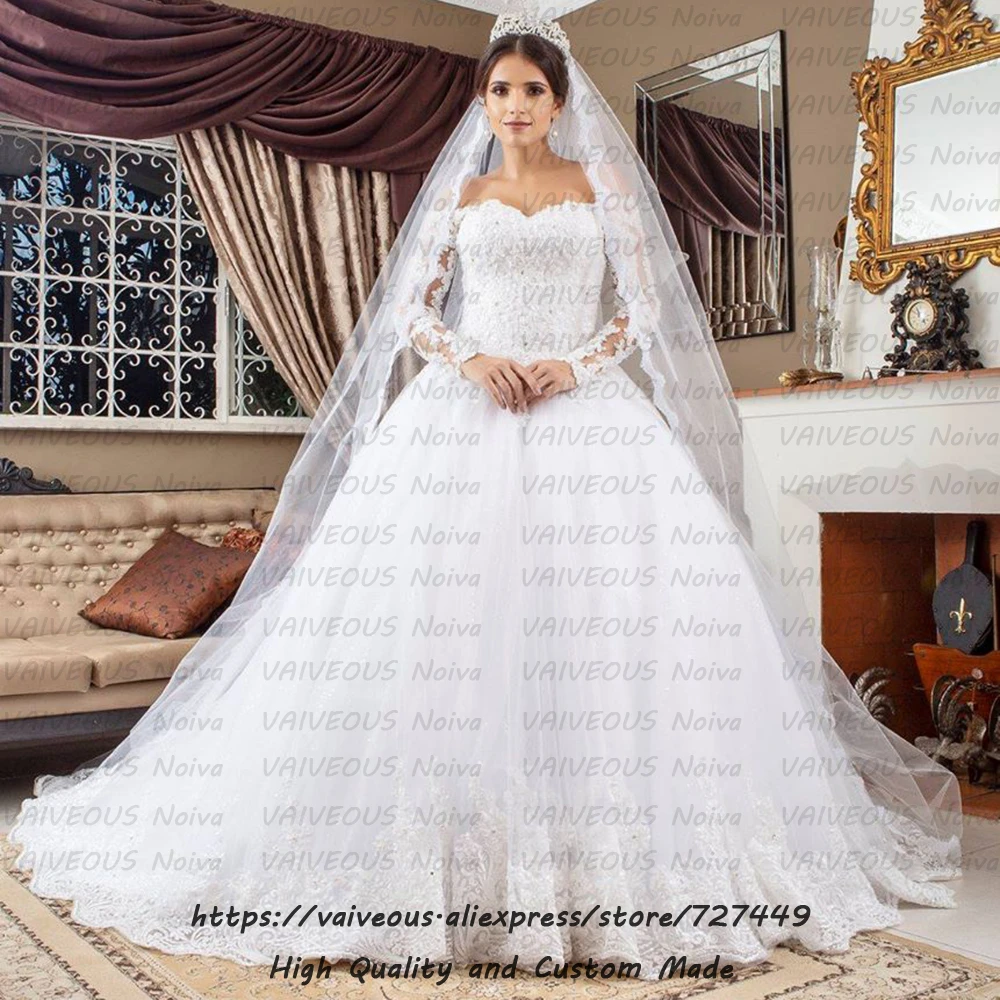 Robe de Mariee, бальное платье на заказ, свадебные платья с длинным рукавом,, Matrimonio, белое кружевное платье невесты с бисером, Vestidos De Noiva