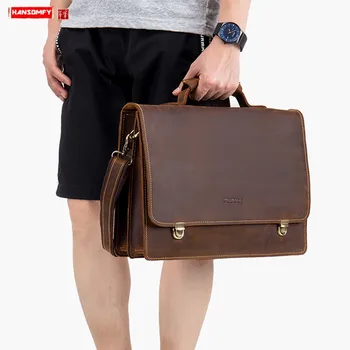 

Vintage Leather Men's Handbag Portable Business Briefcase Large Capacity Laptop Bag Cowhide Travel Shoulder Messenger Bags