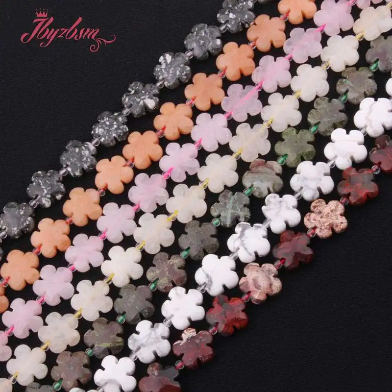 15mm Natural Stone Beads Flower Loose Beads for Needlework DIY Accessories Necklace Bracelets Pendant Jewelry Making 15