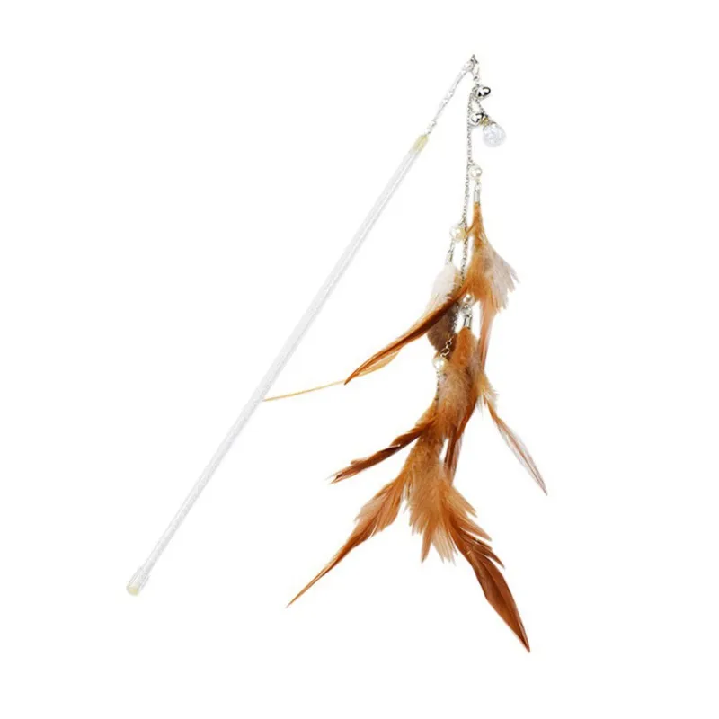 Yellow 1 шт. игрушки для кошек, прорезыватель, перо, котенок, забавная Интерактивная палочка, сменные перья и маленькие колокольчики, инструмент для обучения кошек, 6 цветов - Цвет: Yellow