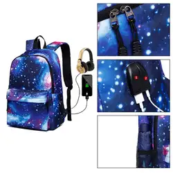 Для женщин Печать Повседневное рюкзак с зарядка через usb Порты и разъёмы с принтами Вселенной, космоса школьная сумка Школьный рюкзак для