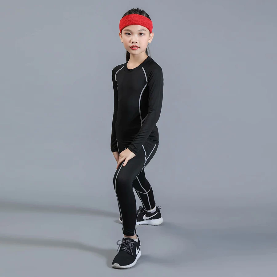Детский компрессионный комплект для бокса, Джерси+ штаны, Детские баскетбольные майки для бега, обтягивающие штаны для подростков, спортивная одежда, ММА Рашгард - Цвет: Коричневый