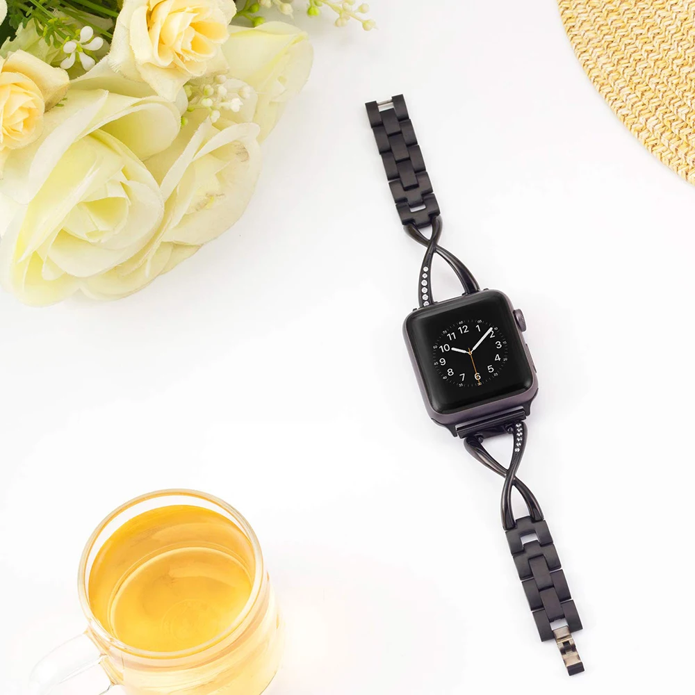 Ремешок для Apple Watch 5 4 Band 44 мм 40 мм металлический бриллиантовый Женский Большой браслет-цепочка для Iwatch Series 3 2 1 38 мм 42 мм аксессуары