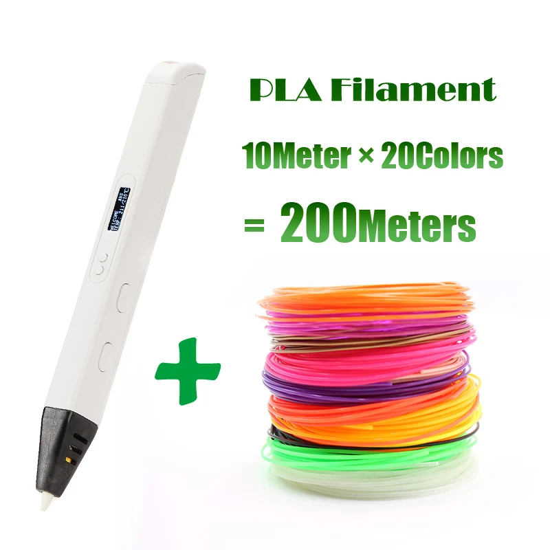 White Add 200Meters LIHUACHEN RP800A, профессиональная 3d Ручка для печати, сделай сам, 3D Ручка для рисования, для рисования, рукоделия и образования, без светодиодов - Цвет: White Add 200Meters