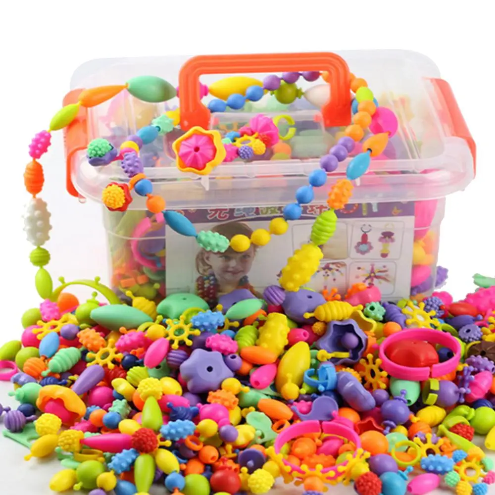 485 pièces enfants filles couleurs en plastique Pop Snap perles jouets créatifs Arts & artisanat bricolage usure perle bijoux Bracelet sans chaîne jouets (lot de 485)
