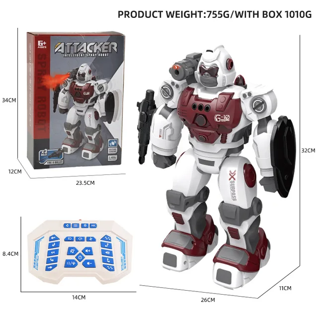 New Upgrade Mist Spray Remote Control Robot Gesture Induction Intelligent programming With Lights, Music, For Children Boys Gift