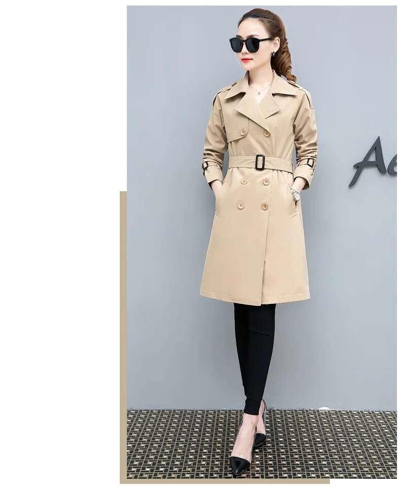 Large size Women's Autumn Windbreaker Medium long Spring New Fashion Fat sister Casual Double-breasted Jacket Women's