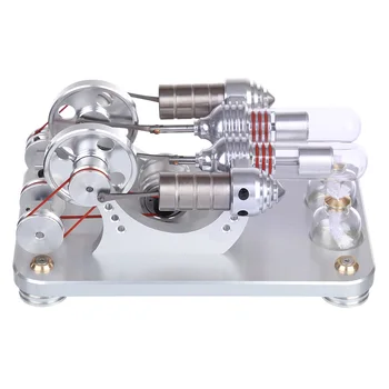 

1pcs Metal Double-Cylinder Parallel Stirling Engine Model Electric Generator Micro External Combustion Engine Model - Silver