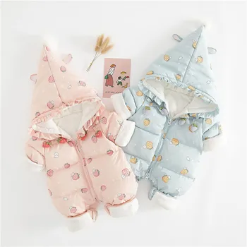 

Cartoon Strawberry Hooded Down Jacket For Newborn Baby 90% White Duck Down Toddler Romper Winter Outwear Hooded Coat