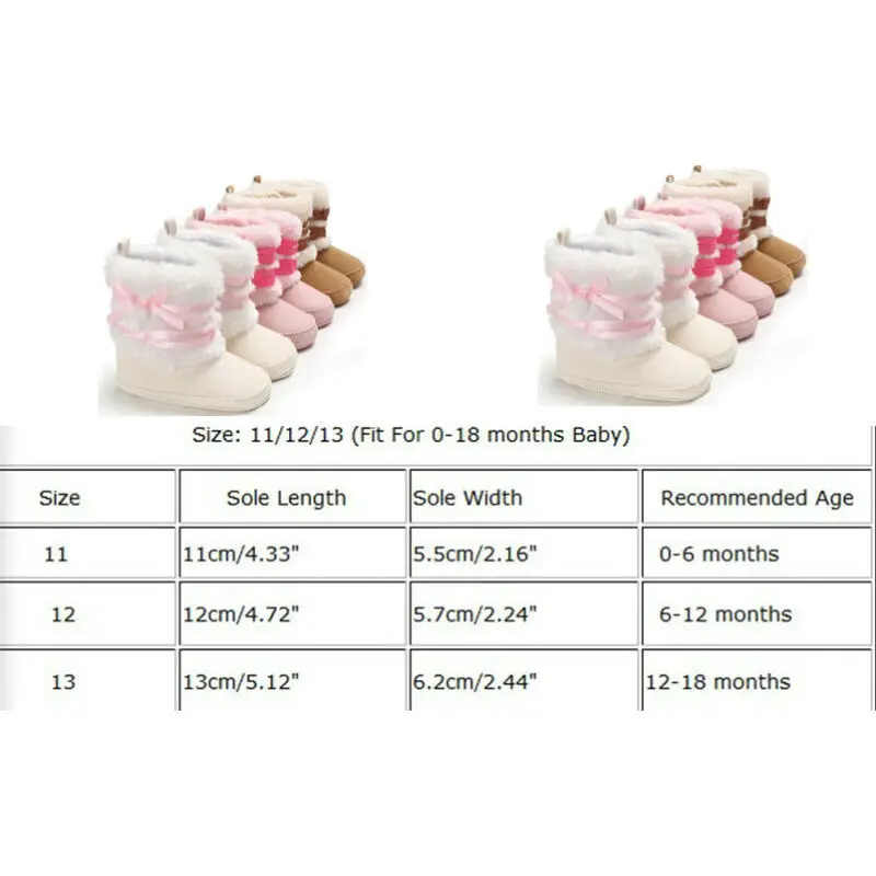 Brand Unisex Kids Winter Shoes Newborn Baby Girls Boy Boots Infant Toddler Bow-knot Snowfield Warm Fur Snow Boots 0-18Months
