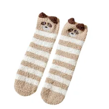 Женские повседневные теплые хлопковые носки с животным принтом и вышивкой, толстые, пушистые, коралловые, для дома, креативные, высокого качества