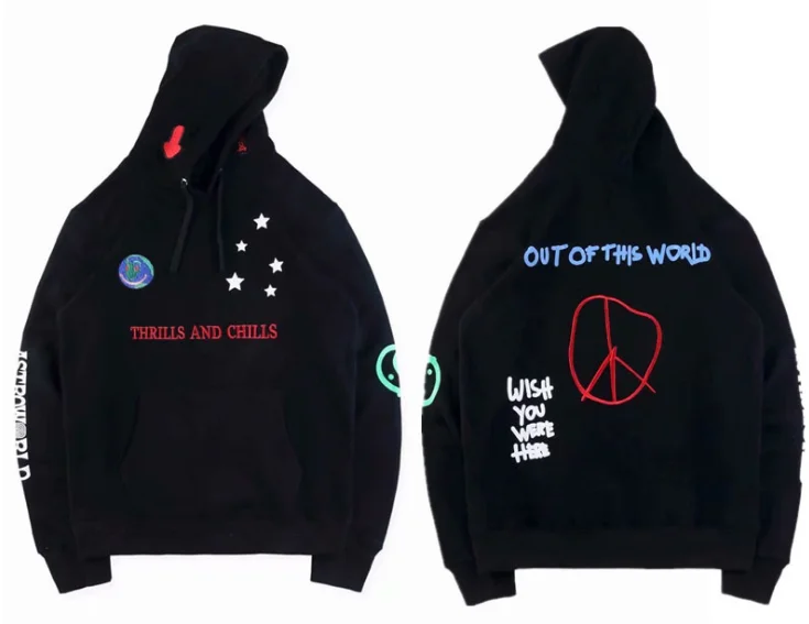 Трэвиса Скотта ASTROWORLD Высокое качество логотип мира улыбка Земля Вышивка Черная Толстовка с вышивкой Мужская Женская толстовка с капюшоном