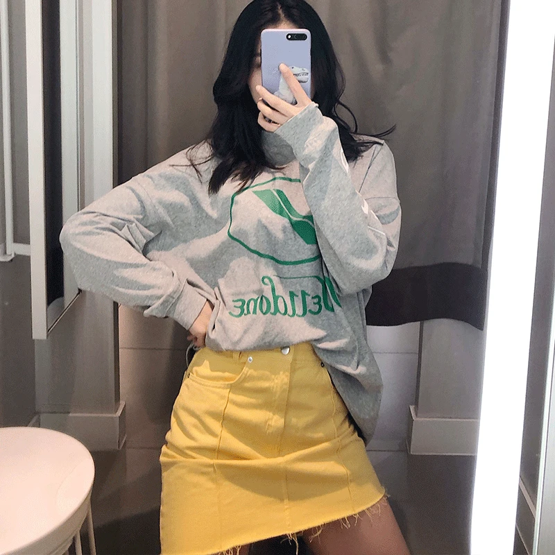 

2019 Black Sanitary Wardrobe Sanitary Wardrobe Top with High Gram Heavy Long Sleeves Print Sweatshirt Women