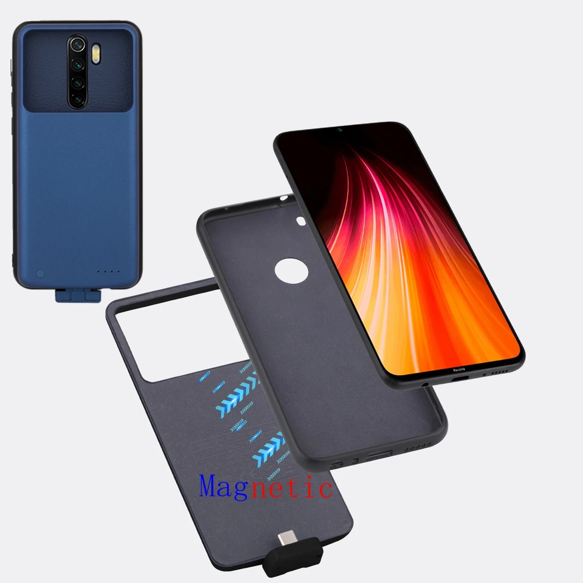 Магнитный комбинированный чехол для зарядки батареи Xiaomi Redmi Note 8 Pro внешний