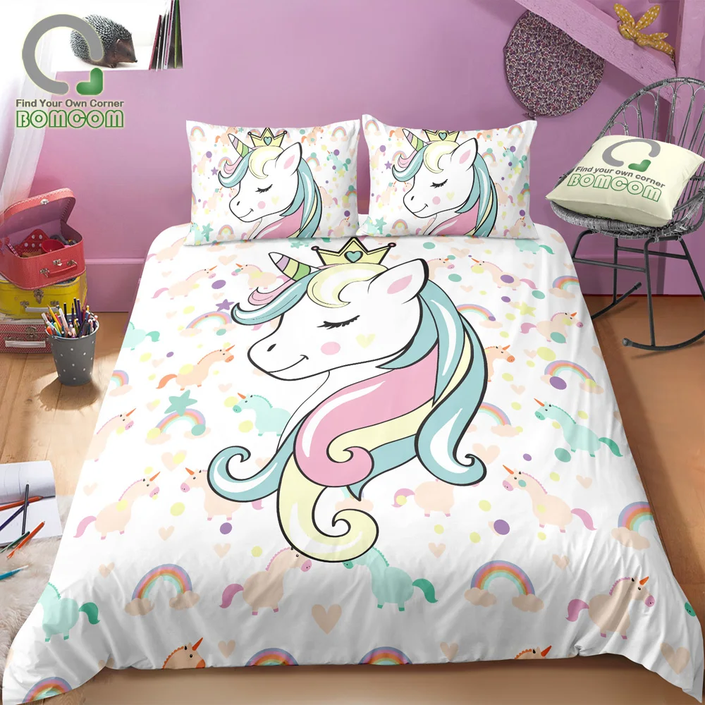 

BOMCOM 3D Digital Printing Unicorn Duvet cover set for Little Unicorn Princess Teens Unicorn Lovers Bedding Set 100% Microfiber