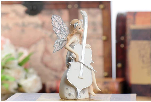 ヨーロッパ樹脂女の子楽器天使の装飾アート子供のルームチェロ 