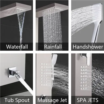 

60-inch Shower Split Type Shower Panel Tower System Stainless Steel with Spout Rainfall Waterfall Massage Jets Tub Spout Hand