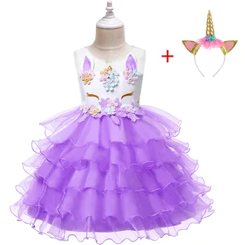 

Girl Layered Unicorn Princess Dress For 4 6 8 10 Years Girls Kids Fancy Gown Unicornio Birthday Party Costume Children Clothing