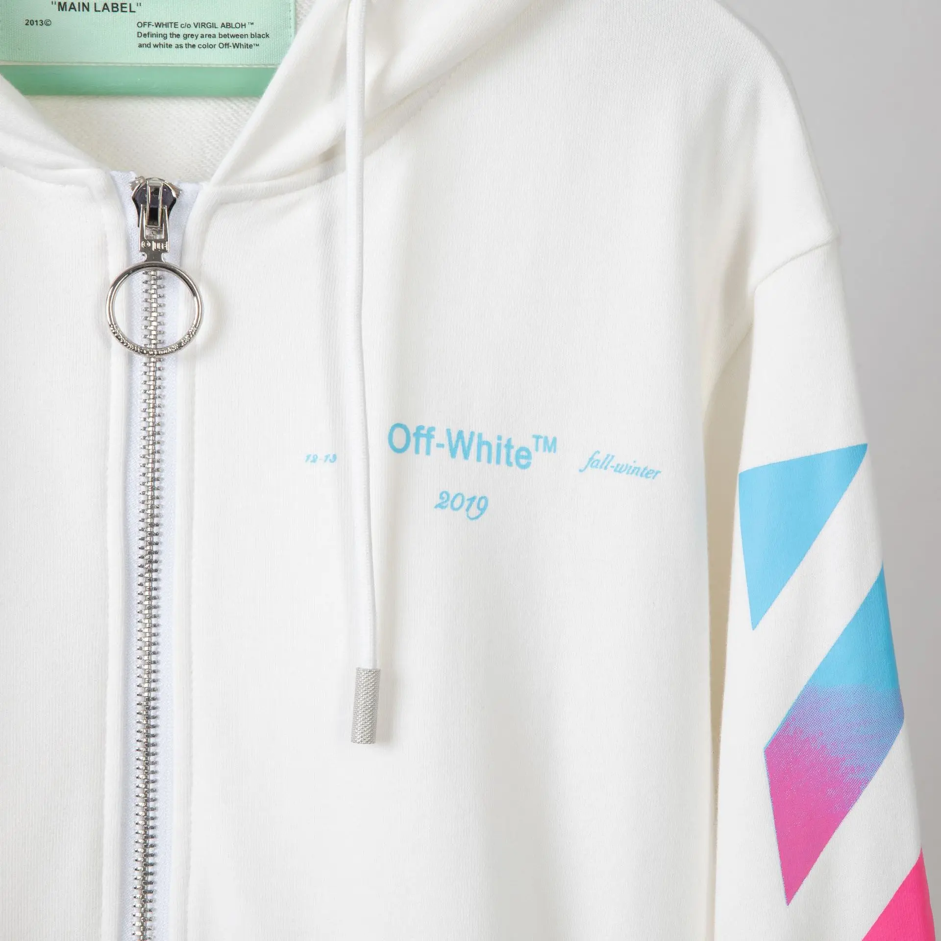 OFF-WHITE W высококачественный осенне-зимний градиентный цветной Мужской свитшот на молнии с капюшоном