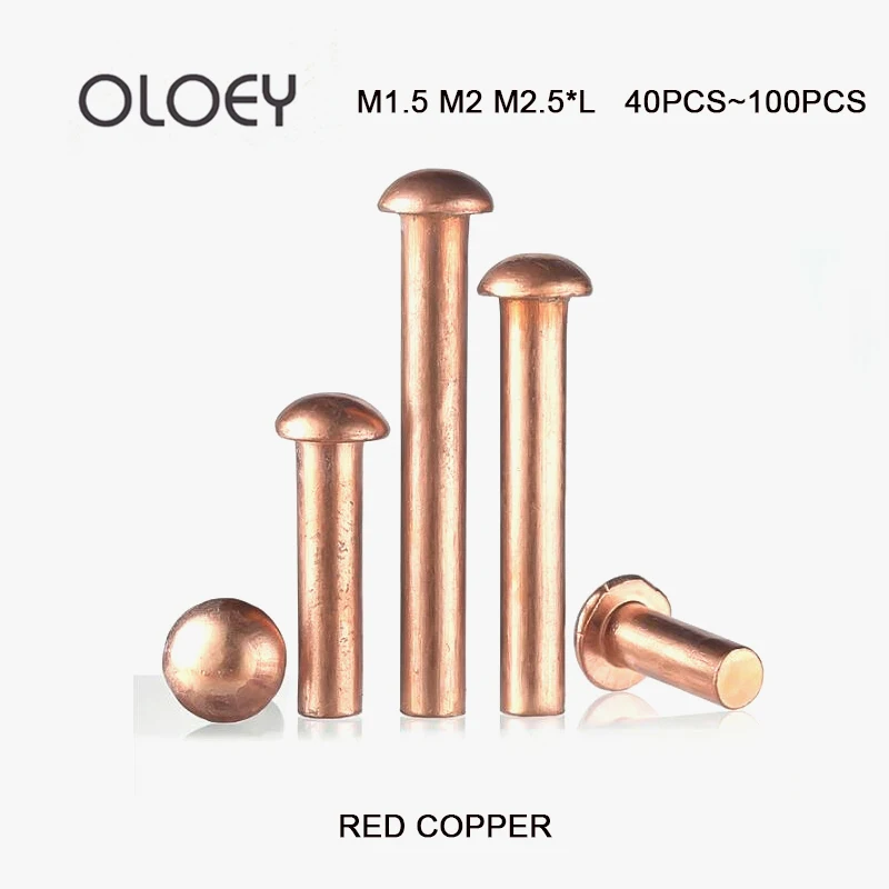 Red Copper M1.5/2/2.5mm Copper Rivet Pan Head Solid Rivets Brass Half