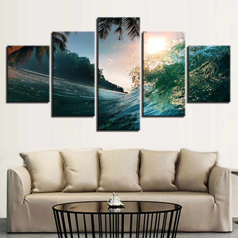 

5pcs Set Decorative Canvas Painting Marine Conch Surf Beach Sports Wall Canvas Stickers Posters Pictures Home Decor