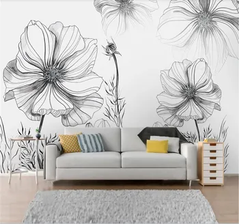 

Custom wallpaper modern minimalist hand drawn sketch flower TV background wall-high-end waterproof material