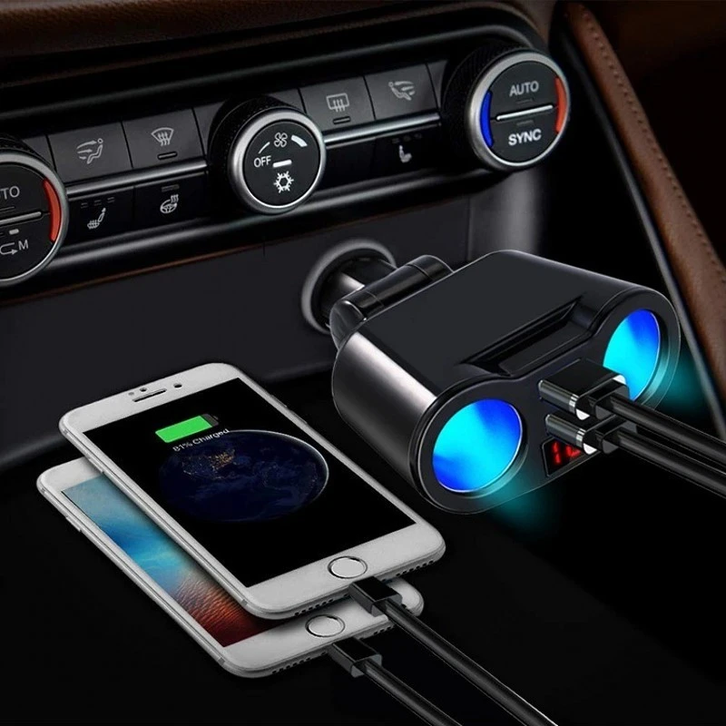 Cargador USB giratorio para coche, adaptador de encendedor de cigarrillos con pantalla LED, divisor de montaje Universal para teléfono y IPad| | - AliExpress