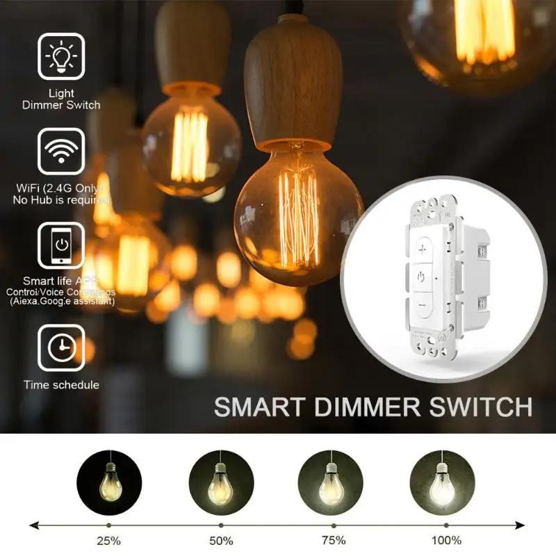 Wifi Wall Light Button Dimmer Smart Switch Works for Alexa/Google Home APP Remote Controlling Smart Touch Switches Wireless