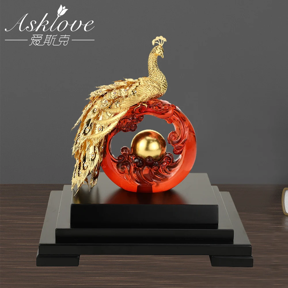 Gold Phoenix Ornament 3D peacock Statue 24K Gold Foil Crafts Figurine Home decor 