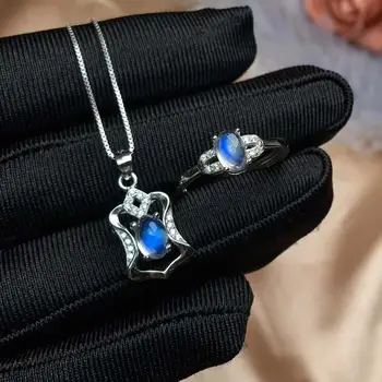 

Real Natural Moonstone jewelry set Natural Real Moonstone 925 sterling silver 1pc pendant,1pc ring