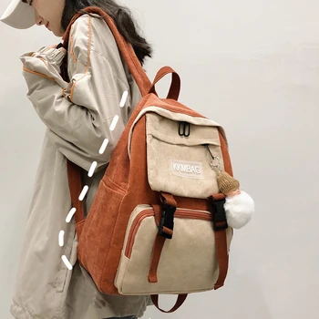 

Buckle Cute Stripe Backpack Corduroy Women School Bag Teenage Girl Harajuku Backpack kawaii Female Fashion Bag Ladies Luxury New