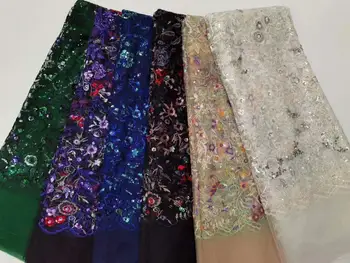 

Elegant Evening Tulle Dress Cloth French Net Lace Fabric With Sequins RFN180 (5Yards/Lot)