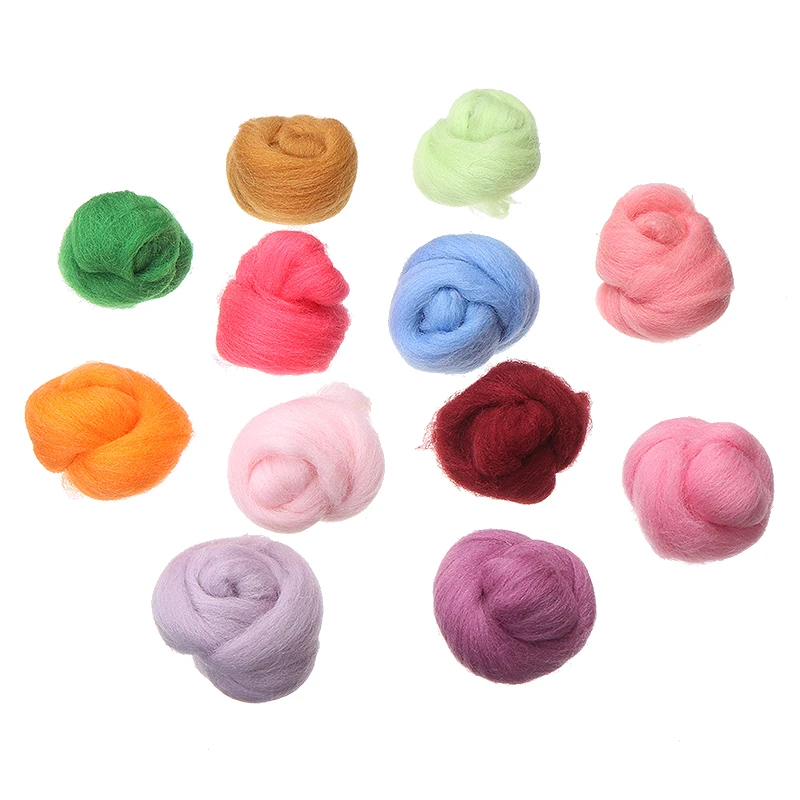 12 Colors 5g/bag Wool Fibre Roving For DIY Needle Felting Hand Spinning Fun Doll Needlework Raw Felt poke | Дом и сад