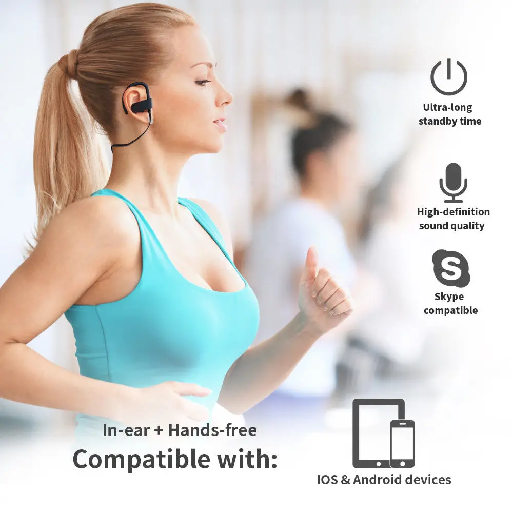 Wireless bluetooth headset sports sweatproof stereo microphone earbud earphone Compatible Bluetooth Electronic Devices
