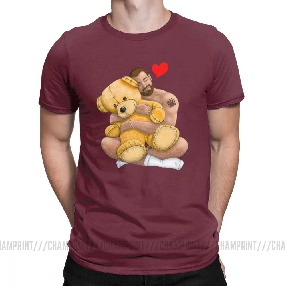 Bear Hug, повседневные мужские футболки, одежда для геев, Bear Art Pride Grrr LGBT, одежда с коротким рукавом, графическая футболка, хлопковая Футболка с круглым вырезом - Цвет: Бургундия