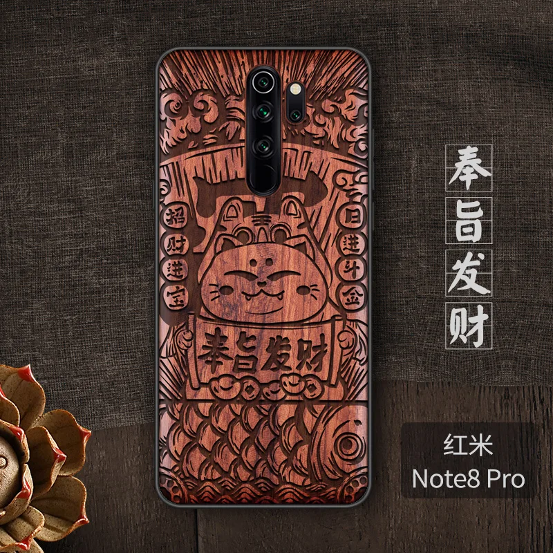 Деревянный чехол для телефона ручной работы для Xiaomi Redmi Note 8 Pro, чехол из натурального дерева, Китайская каллиграфия с символами черного дерева - Цвет: 18 redminote8pro