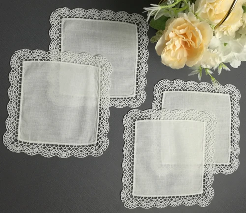 Set of 120 Fashion Cocktail Napkins 6x6-inch White Linen Lace Cocktail Napkin Coasters dress up any Party