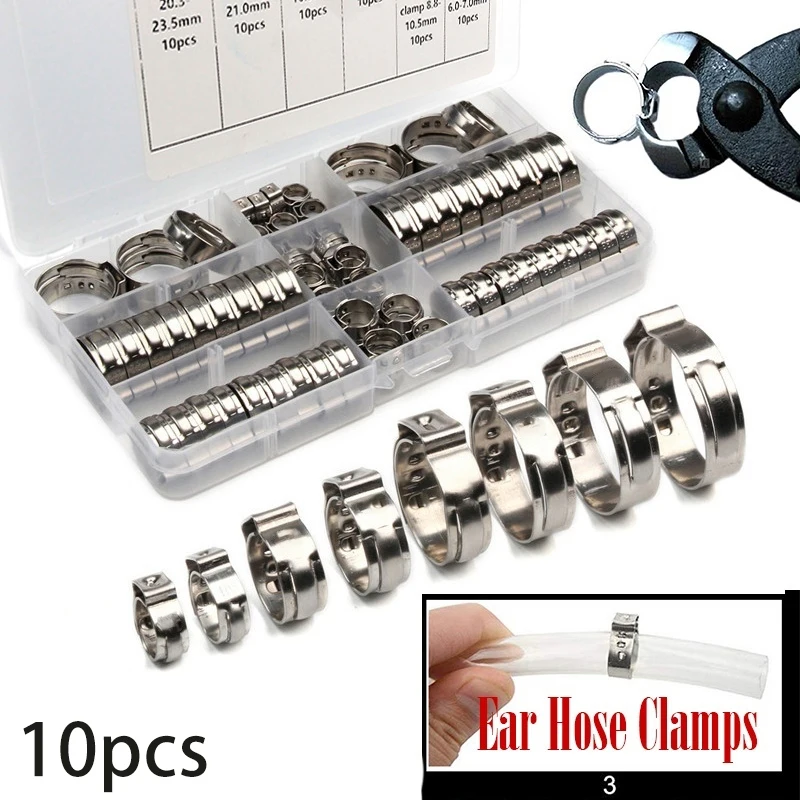 

80Pcs Single Ear Hose Clamps Stainless Steel Hydraulic Hose O Clips Water Pipe Clamps replacement tools
