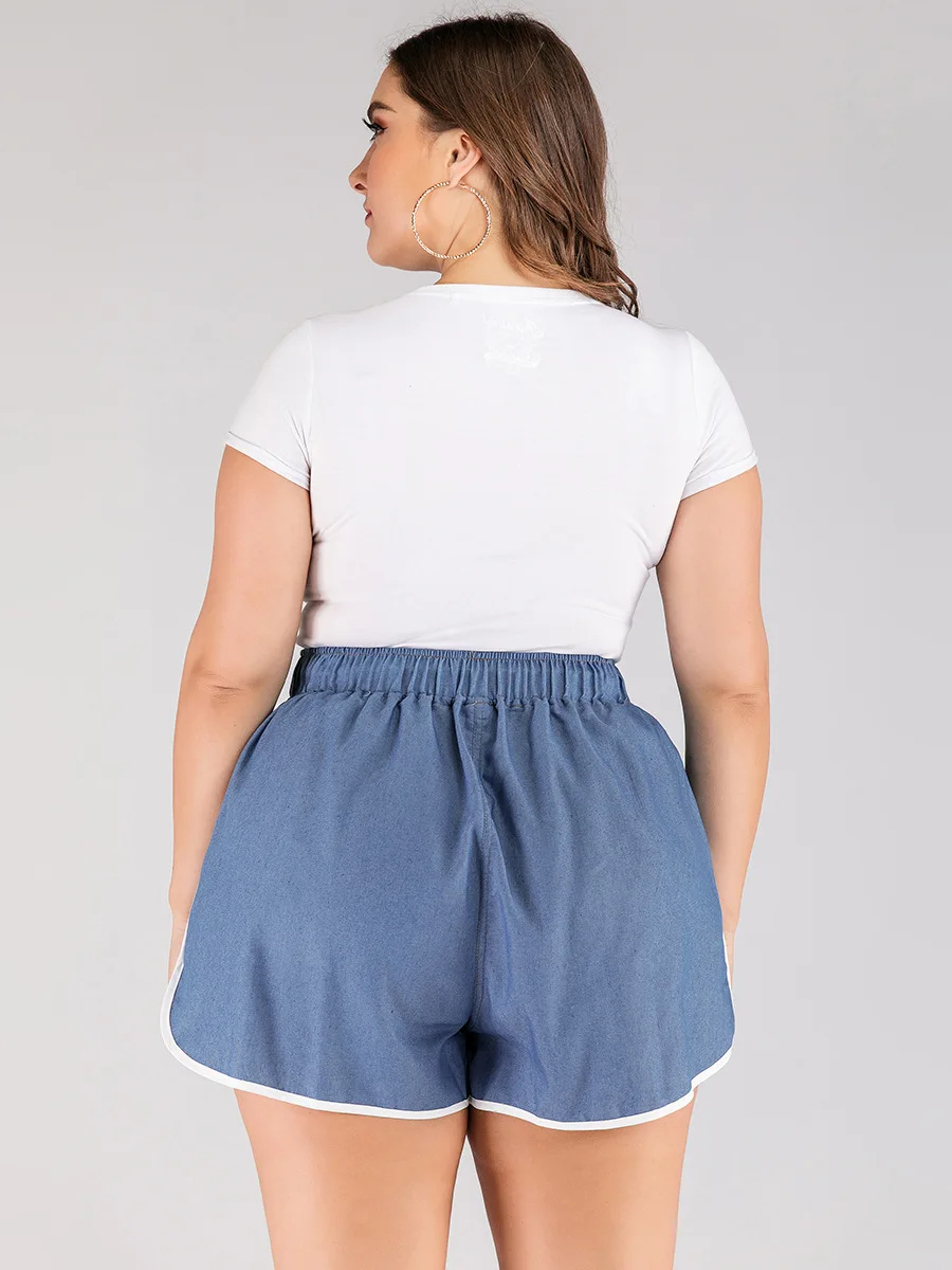 Летние шорты размера плюс для женщин, большие повседневные свободные спортивные шорты с эластичной резинкой на талии для бега, синий пояс, 3XL 4XL 5XL 6XL 7XL