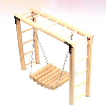 

Wooden Parrot Swing Hanging Bridge Parrot Swing Ladder Rack Stainless Steel Chain Parrot Toy Pendant for Cage Garden (Beige)