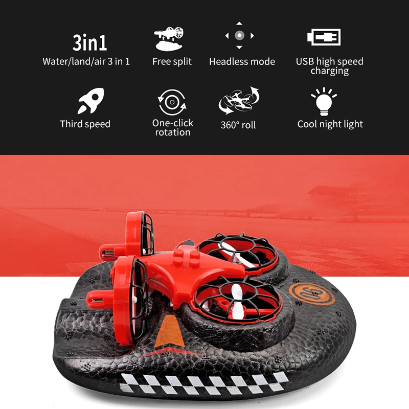 Беспилотный игрушки Quadcopter 360 градусов трюк беспилотный летательный аппарат для детей игрушка в подарок 3-в-1 Летающий воздушный лодка 2,4 Ghz дистанционное управление дроном