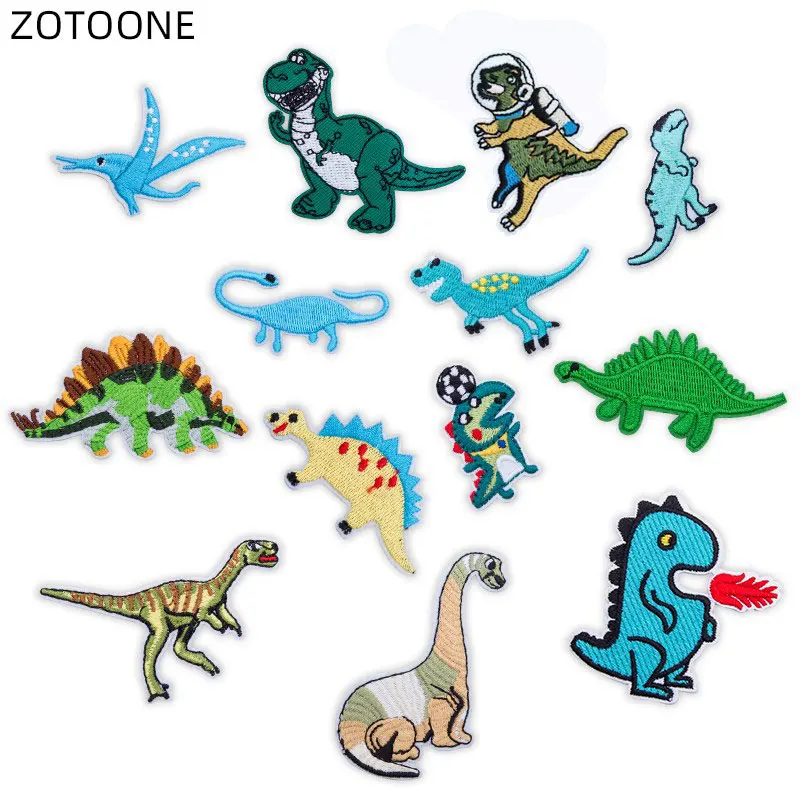 

ZOTOONE Cartoon Dinosaur Iron on Patches for Jackets Embroidery Patch DIY Heat Transfer Stegosaurus Applique Sew Animal Badges D